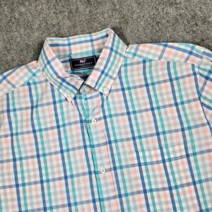 Vineyard Vines Shirt Mens Large Classic Fit Murray Plaid Pink Blue Button Down